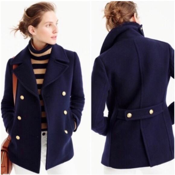 J Crew Stadium Cloth Wool Peacoat Women’s 2 Navy Gold Button Jacket - Picture 1 of 16